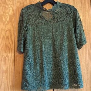 Green lace shirt with mock neck size L